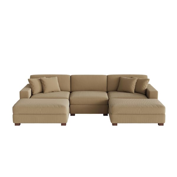 118 in. W Modern Square Arm 5-Piece Corduroy Fabric U-Shaped Sectional Sofa in Camel