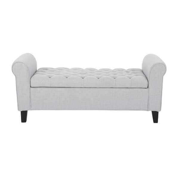 Noble House Light Gray Tufted Fabric, Tufted Storage Bench With Arms