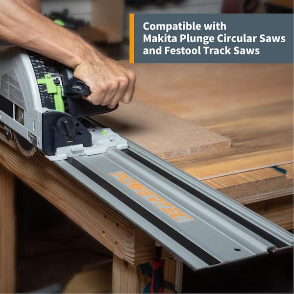 110 Inch Track Saw Guide Rail Kit – 2 X 55 Inch Aluminum Rails With Connectors & Anti-Slip Strips, Fits Festool & Makita