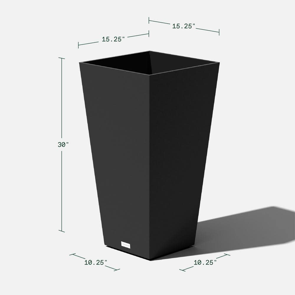 Black Tall Square Plastic Planter Set for Indoor/Outdoor Use
