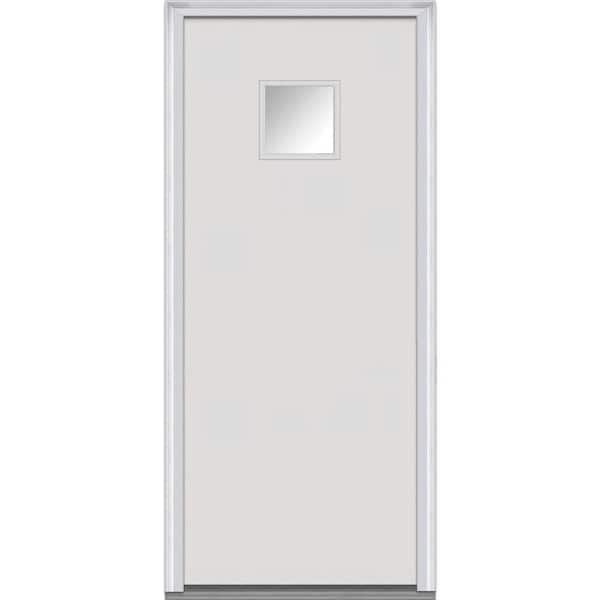 MMI Door 30 in. x 80 in. Left-Hand Inswing Square 1/4-Lite Clear Classic Flush Primed Fiberglass Smooth Prehung Front Door