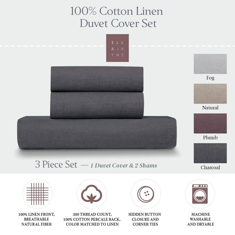 Charcoal Full/Queen Linen Cotton Duvet Cover Set