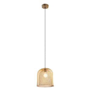 Dexter 10.1 in. 1-Light Antique Gold Indoor Bell-Shaped Shaded Pendant Light