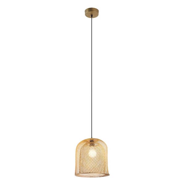 River of Goods Dexter 10.1 in. 1-Light Antique Gold Indoor Bell-Shaped Shaded Pendant Light