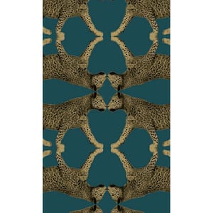 Teal Leopard Print Machine Washable 57 sq. ft Non-Woven Non- Pasted Double Roll Wallpaper