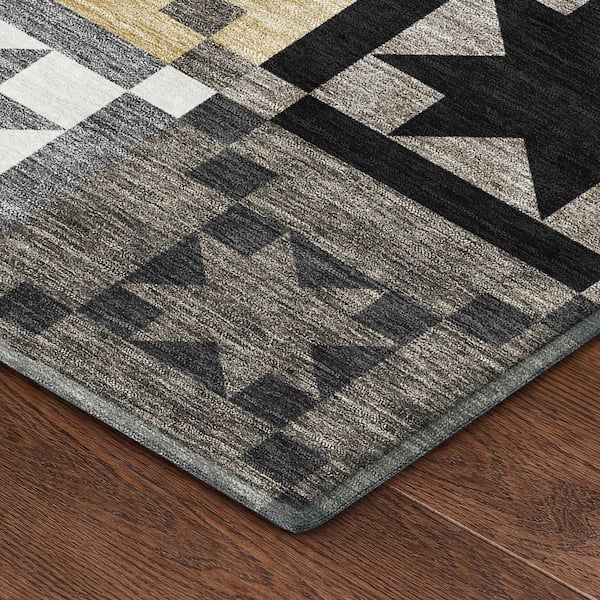 Mayfield Premium Machine Washable Abstract AMF2538 Black 5 ft. x 7 ft. 6 in. Area Rug