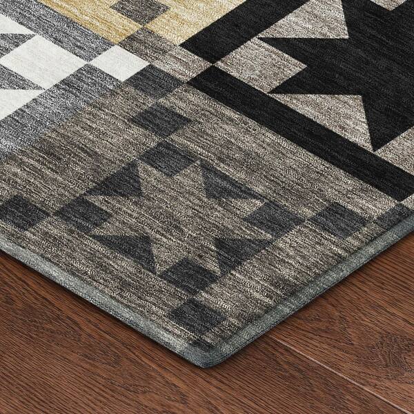 Mayfield Premium Machine Washable Abstract AMF2538 Black 8 ft. x 8 ft. Round Rug