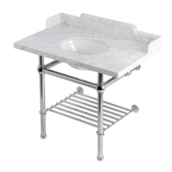 Kingston Brass Pemberton 36 in. Marble Console Sink with Brass Legs in Marble White/Polished Chrome