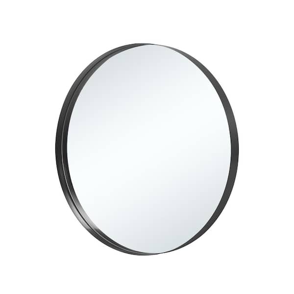 Dovelina 24 in. H x 24 in. W Modern Round Framed Aluminum Alloy Black Wall Mirror Decorative Mirror