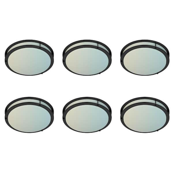 14 in. Modern Matte Black Double Ring Selectable LED Flush Mount Ceiling Light Fixture for Living Room Bedroom 6-Pack