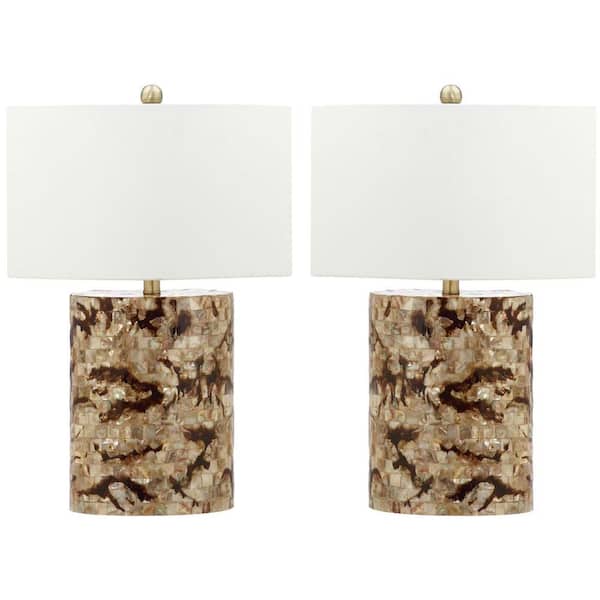 SAFAVIEH Zuni 25 in. Brown/Cream Mosaic Table Lamp with Off-White Shade (Set of 2)