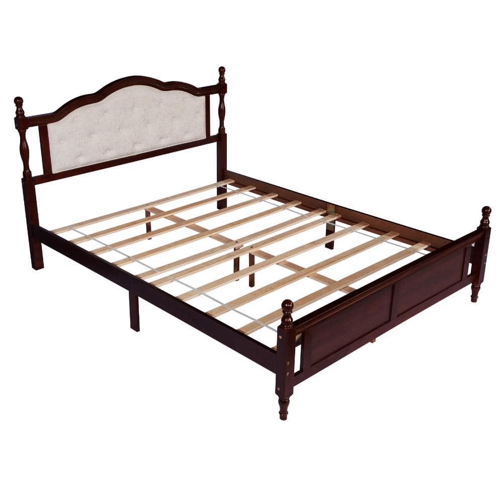 Cherry Wood Frame Queen Size Platform Bed with Upholstered Headboard and Panel Footboard price history on PriceWatchPro