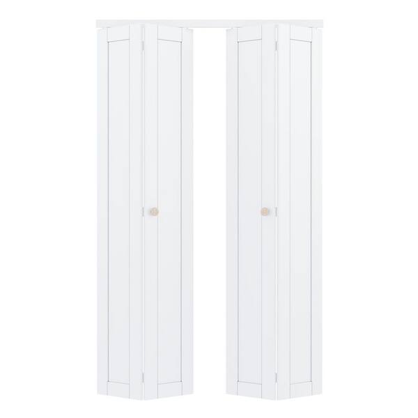 48 in. x 80 in. Solid Core 1-Lite Panel White Primed Composite MDF Interior Closet Bi-fold Door with Hardware