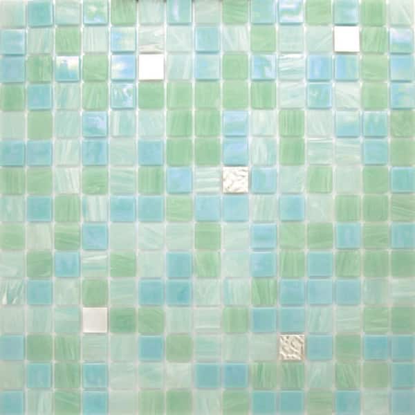 Apollo Tile Mingles 12 in. x 12 in. Glossy Light Aqua Green Glass Mosaic Wall and Floor Tile (20 sq. ft./case) (20-pack)