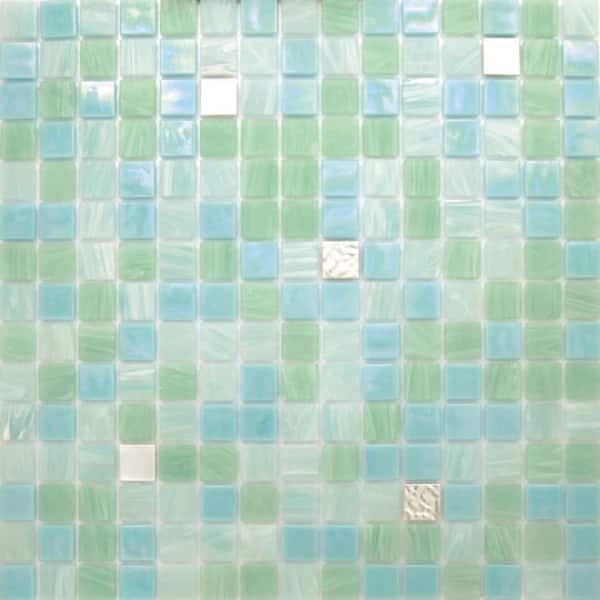 Apollo Tile Mingles 4" x 6" Glossy Light Aqua Green Glass Mosaic Uniform square Wall & Floor Sample Tile 0.13 sq. ft./Piece (1-Pack)