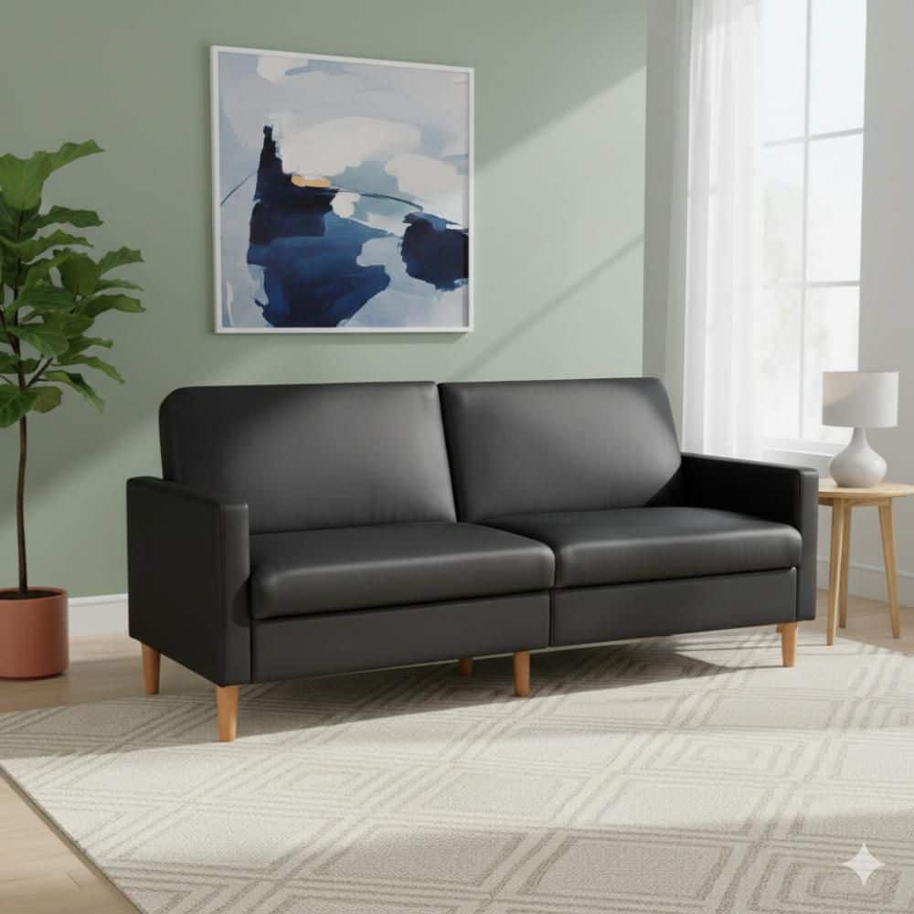 Mala 32 in. Flared Arm Faux Leather Rectangle Sectional Sofa in Black and Light Walnut Brown price history on PriceWatchPro