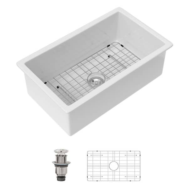 24 In. Dual Mount Fireclay Porcelain Sink Gloss White Undermount/Drop In Kitchen Sink Single Bowl Without Faucet