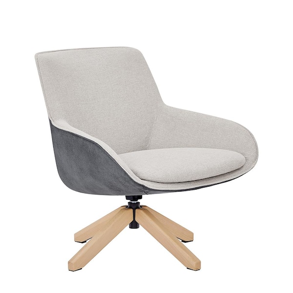 Art Leon Arthur White Fabric Swivel Accent Arm Chair with Wood Legs