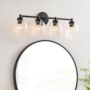 30.3 in. 4-light Black Bathroom Vanity Light with Clear Glass Shades