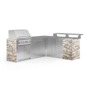 Signature Series 96.95 in. x 33.5 in. x 42 in. Natural Gas Outdoor Kitchen 8-Piece SS L Shape Cabinet Set with Grill