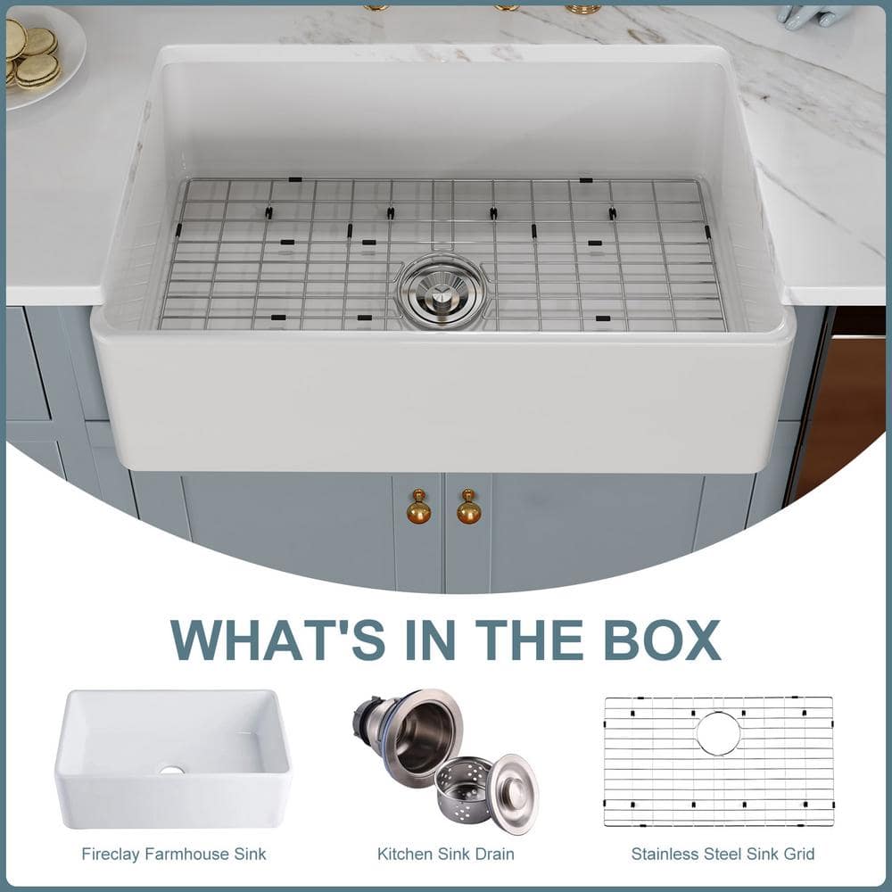 Hadley 30" White Fireclay Farmhouse Kitchen Sink