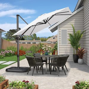 8 ft. Square Aluminum Outdoor Patio Cantilever Umbrella Offset 360° Rotation Umbrella with Base, White