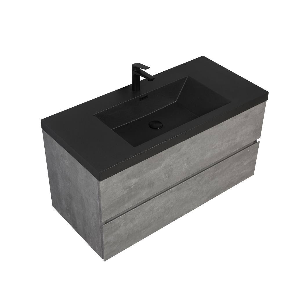 42 in. Wall-Mounted Floating Bath Vanity with Single Black Quartz Sink Top in Gray price history on PriceWatchPro