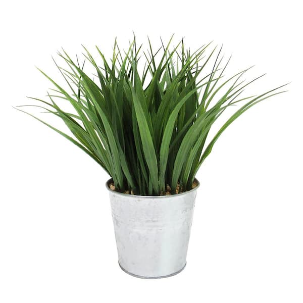 9in Artificial Wheat Grass Herb Plant in Metal Pot