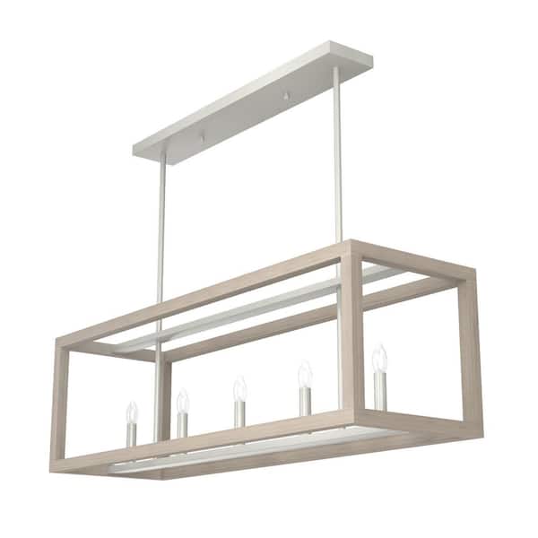 Hunter - Squire Manor 6 Light Bleached Wood Linear Chandelier Kitchen Light
