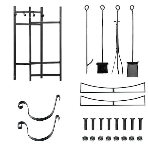 Gymax 36 in. Fireplace Log Rack W/4 Tool Set Kindling Holders For Indoor Outdoor