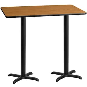 30 in. x 60 in. Rectangular Black and Natural Laminate Table Top with 22 in. x 22 in. Bar Height Table Bases