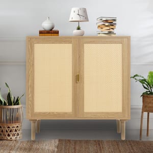 Natural Rattan/Wicker 31.5-inch Sideboard with Console Table for Liquor and Accent Storage.