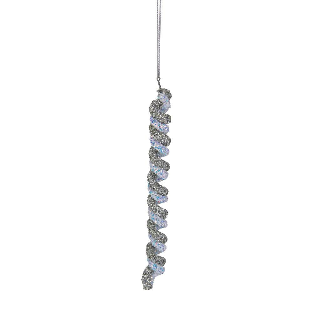 Northlight 7 in. Gray and Blue Glitter Spiral Twist Icicle