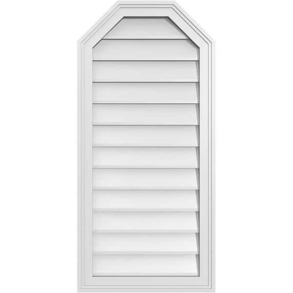 Ekena Millwork 18 in. x 38 in. Octagonal Top Surface Mount PVC Gable Vent: Decorative with Brickmould Frame