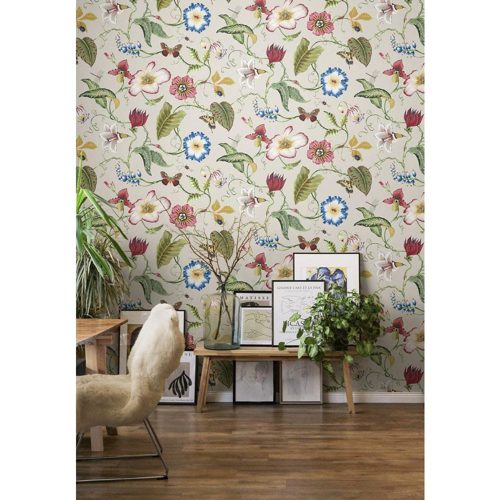 Raspberry & Chartreuse Floral Vinyl Peel and Stick Wallpaper Roll