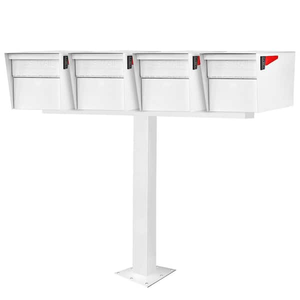 Mail Manager Street Safe X4 Rear Locking Mailbox Combo Kit, Surface Mount, Alpine White, 4 Compartment Security Cluster