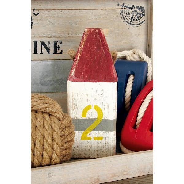 Litton Lane Multi Colored Wood Buoy Sculpture with Rope Accents