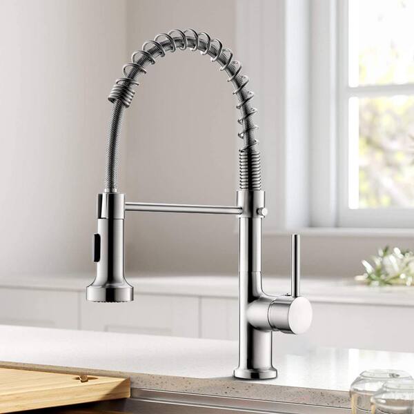 Spring Single Handle Pull Down Sprayer Kitchen Faucet with Dual Function Sprayhead in Brushed Nickel