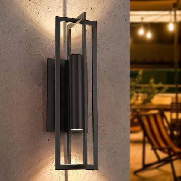 Gainell 24 in. 2-Light Modern Black Outdoor Wall Sconce with Integrated LED, Vertical Rectangular Up Down Light