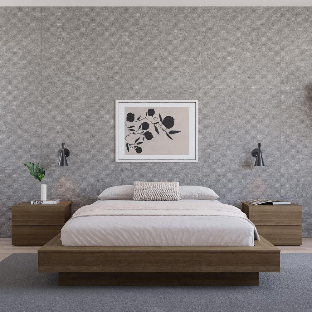 Natural Oak Queen Upholstered Platform Bed Frame