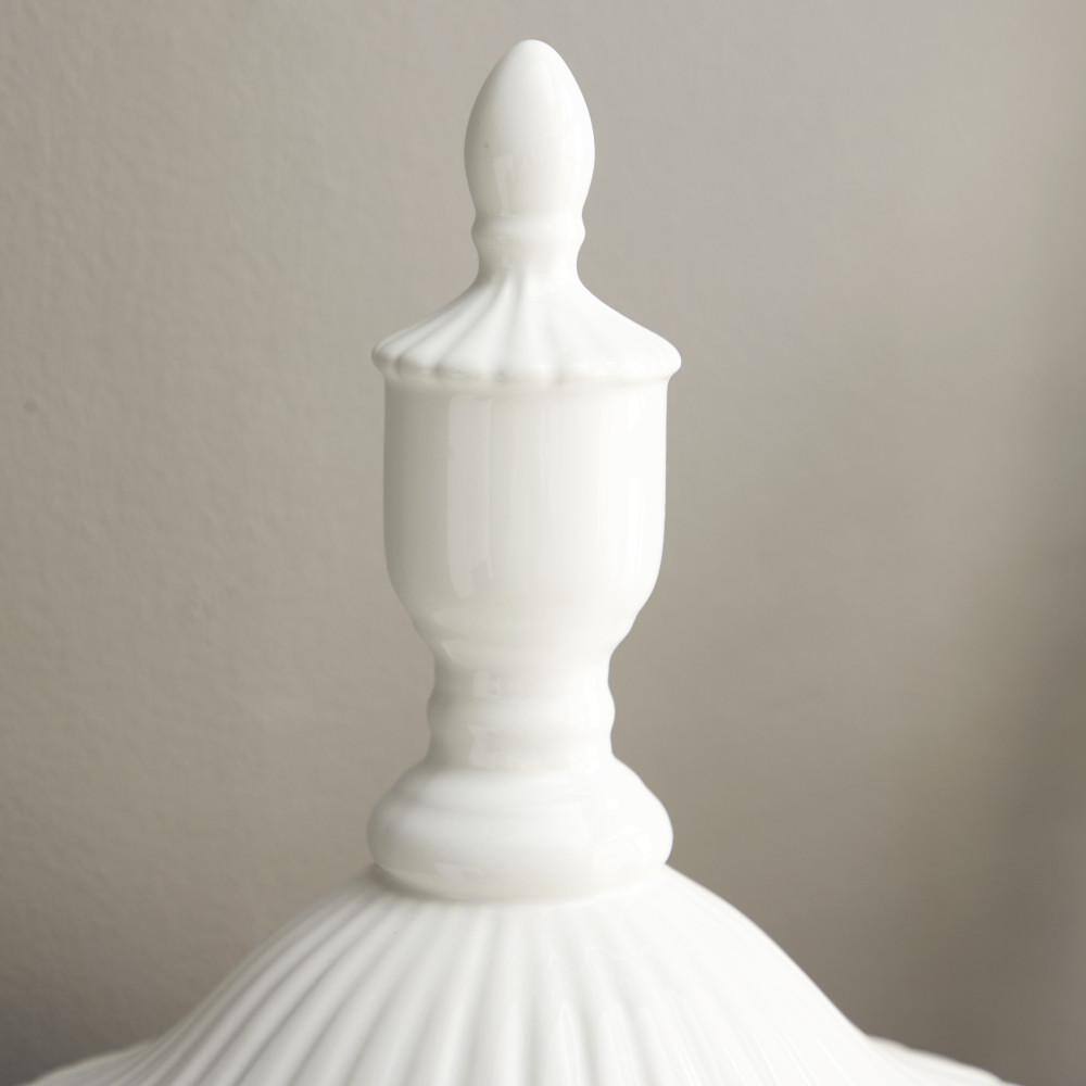 26" White Ceramic Tall Fluted Urn Vase with Lid