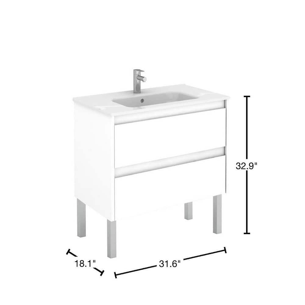 Minimalist Gloss White 32" Ceramic and Engineered Wood Vanity Set
