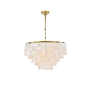 Timeless Home Stephen 25.6 in. W x 17.5 in. H 6-Light Brass and White Pendant