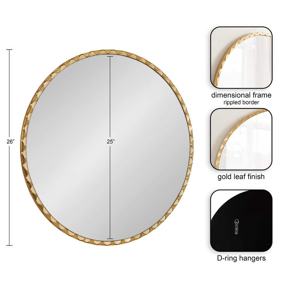 Sebecka 26" Round Gold Leaf Wooden Vanity Mirror