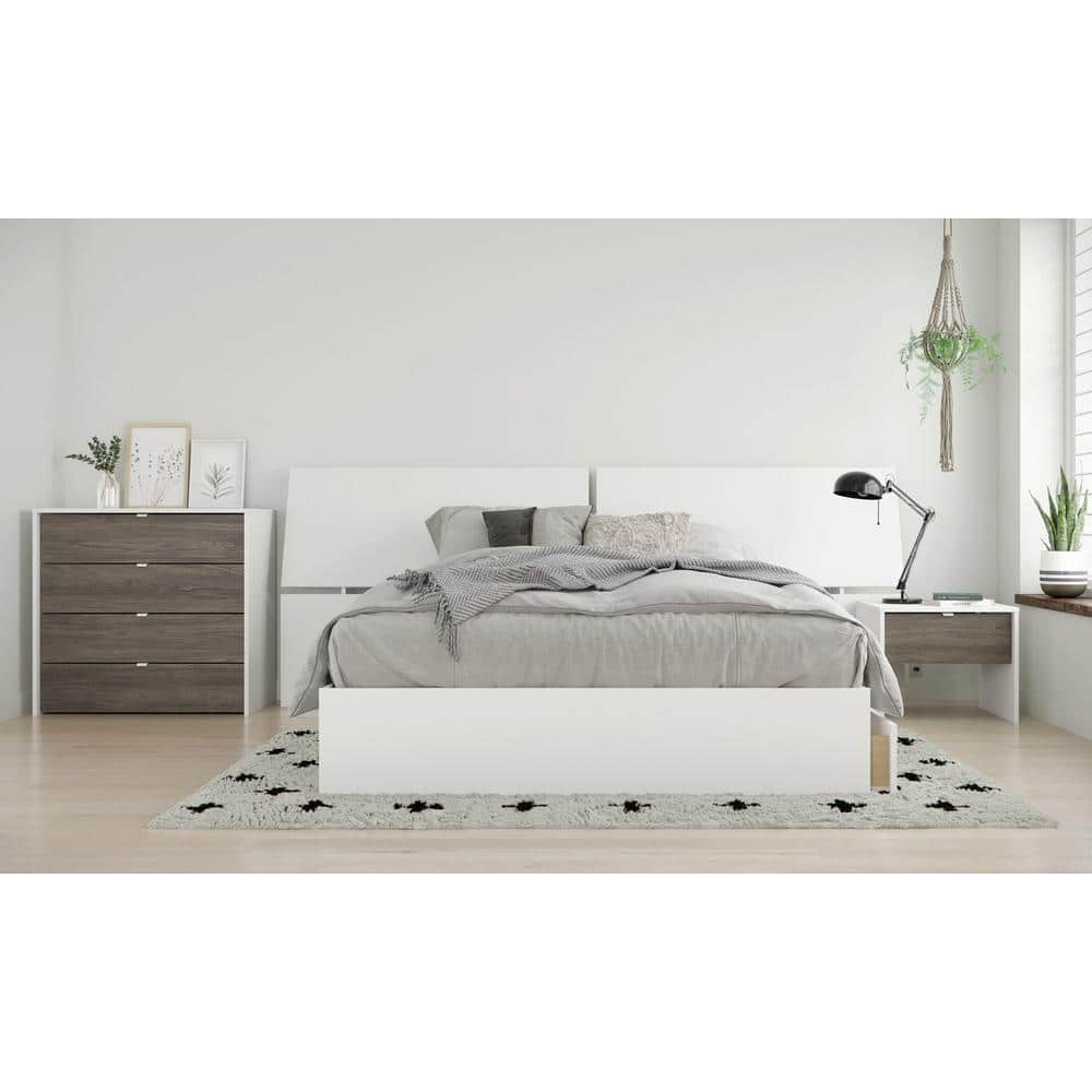 White and Bark Grey Modern 1-Drawer Nightstand