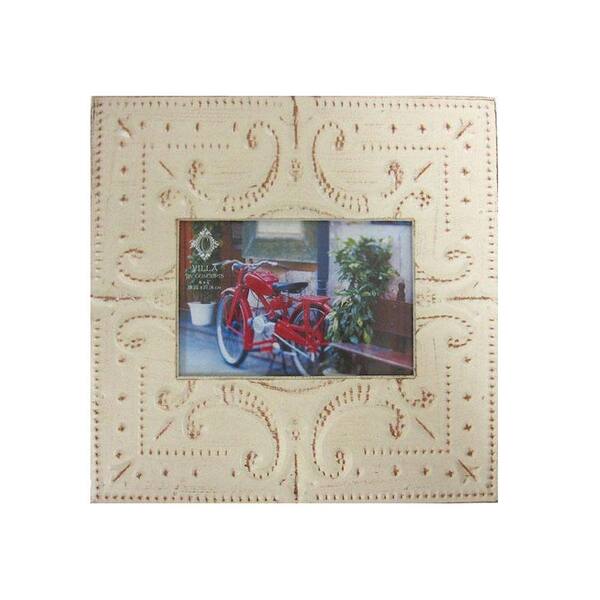 Unbranded 6 in. W Distressed Cream Tin 4 in. x 6 in. Frame