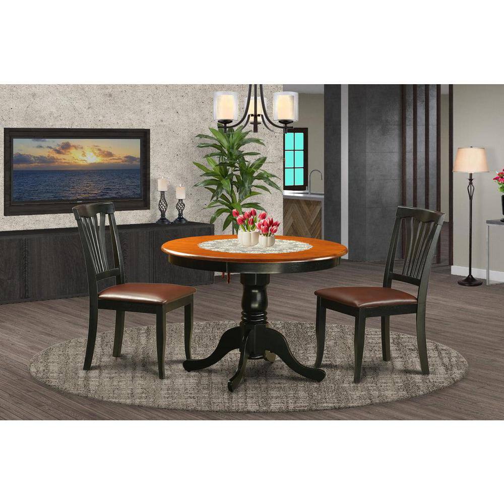 3-Piece Black Finish Solid Wood Top - Dining Room Set - Seats 4