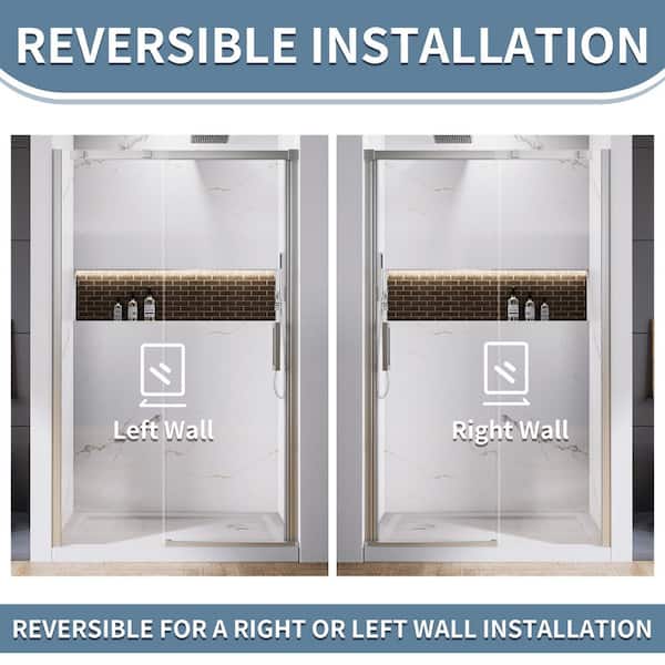 44 in. to 48 in. W x 74 in. H Single Sliding Semi-Frameless Shower Door in Brushed Nickel with 5/16 in. Tempered Glass