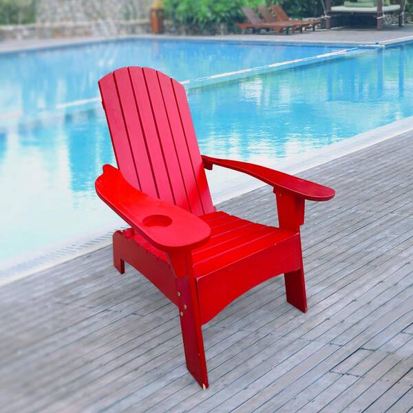 Sudzendf 1-Pack Red Wood Adirondack chair with an hole to hold