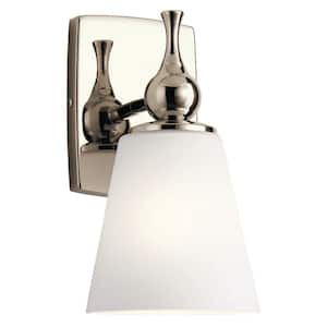 Cosabella 6 in. 1-Light Polished Nickel Bathroom Indoor Wall Sconce Light with Satin Etched Cased Opal Glass